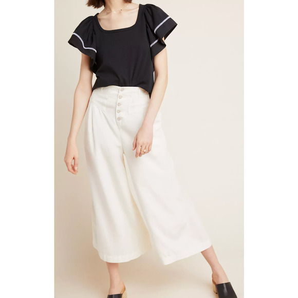 Anthropologie Maeve Top Flutter sleeves Dark Academia, Whimsical black Size-L - Picture 4 of 7